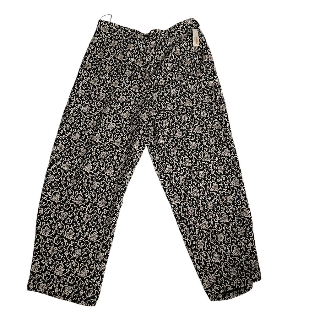 Talbots Petites Black & White Floral Pure Silk‎ Dress Pants Side Zip Size 16 NWT